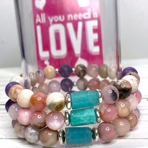 Peruvian Pink Opal Amazonite Lepidolite Bracelet